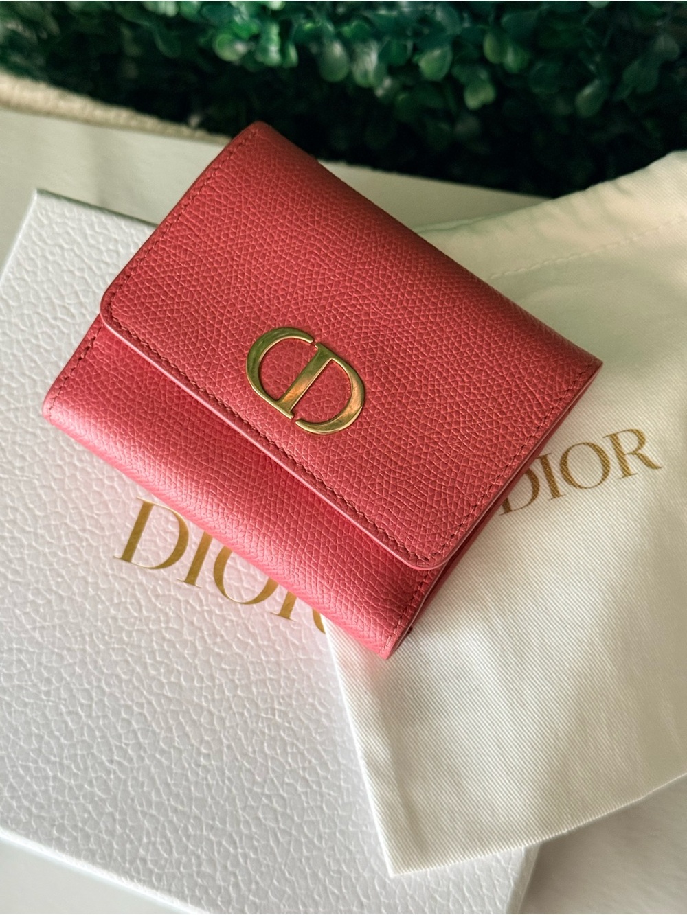 Dior Pink Compact Leather Wallet with CD Logo Authentic with COA